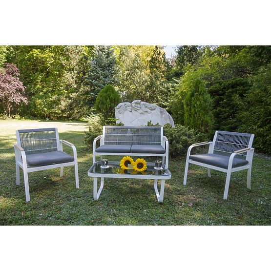 Ensemble de mobilier de jardin en aluminium (2 x fauteuil, canapé + table) RARO blanc, gris