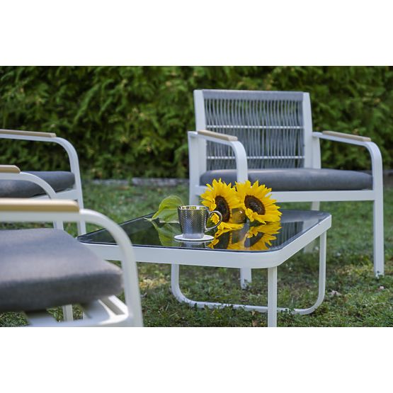 Ensemble de mobilier de jardin en aluminium (2 x fauteuil, canapé + table) RARO blanc, gris