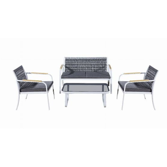 Ensemble de mobilier de jardin en aluminium (2 x fauteuil, canapé + table) RARO blanc, gris