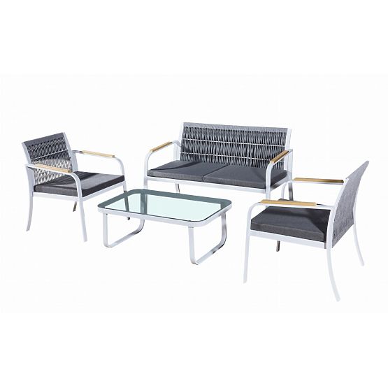 Ensemble de mobilier de jardin en aluminium (2 x fauteuil, canapé + table) RARO blanc, gris