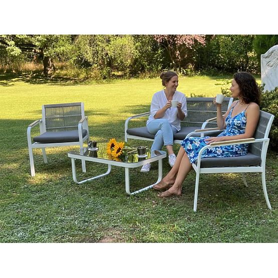 Ensemble de mobilier de jardin en aluminium (2 x fauteuil, canapé + table) RARO blanc, gris