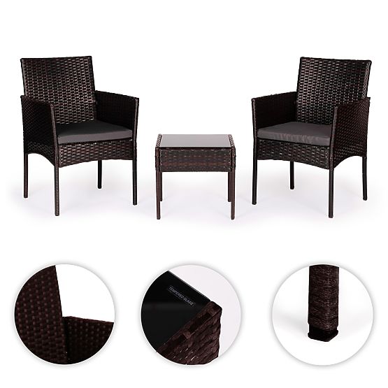 Ensemble de mobilier de jardin en résine tressée 2 chaises table brun foncé MultiGarden