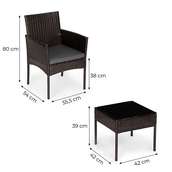 Ensemble de mobilier de jardin en résine tressée 2 chaises table brun foncé MultiGarden