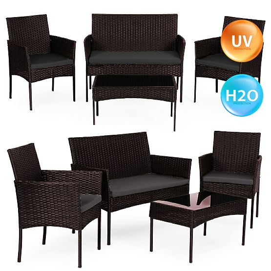 Ensemble de mobilier de jardin en résine tressée banc table chaises marron foncé MultiGarden