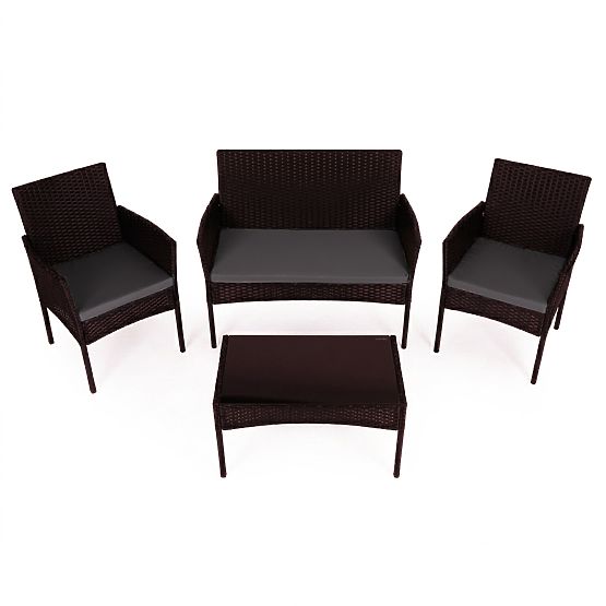 Ensemble de mobilier de jardin en résine tressée banc table chaises marron foncé MultiGarden