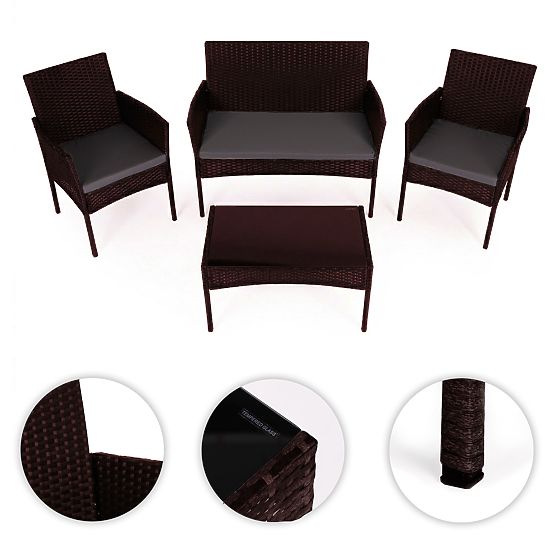 Ensemble de mobilier de jardin en résine tressée banc table chaises marron foncé MultiGarden