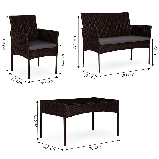 Ensemble de mobilier de jardin en résine tressée banc table chaises marron foncé MultiGarden