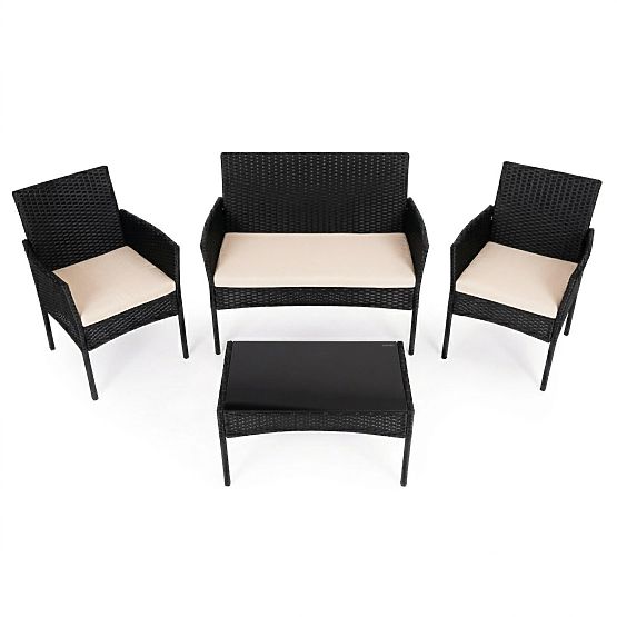 Ensemble de mobilier de jardin en résine tressée banc table chaises noir MultiGarden