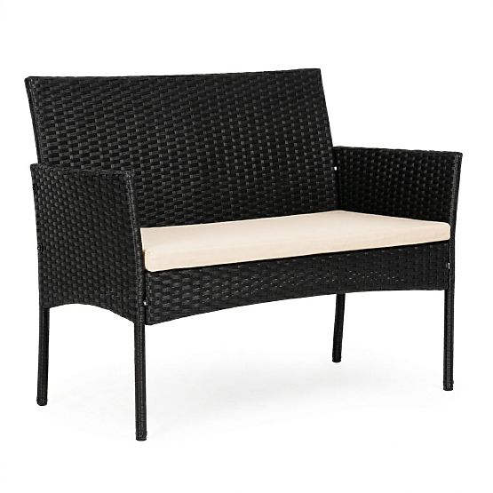 Ensemble de mobilier de jardin en résine tressée banc table chaises noir MultiGarden