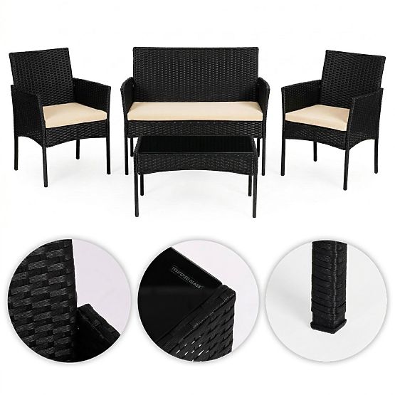 Ensemble de mobilier de jardin en résine tressée banc table chaises noir MultiGarden