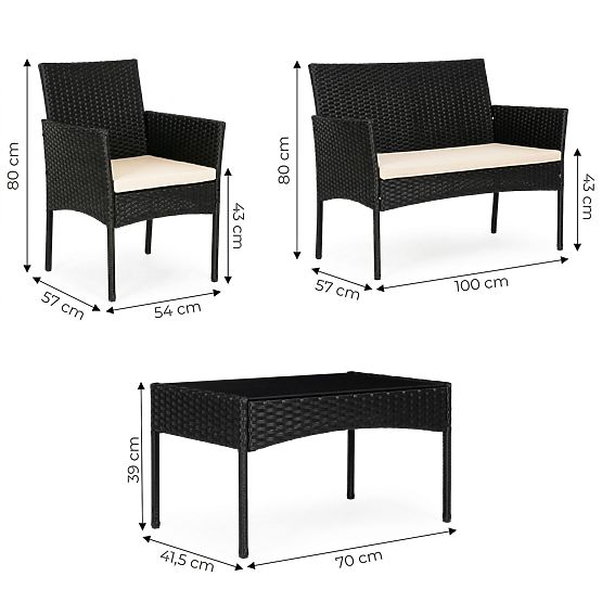 Ensemble de mobilier de jardin en résine tressée banc table chaises noir MultiGarden