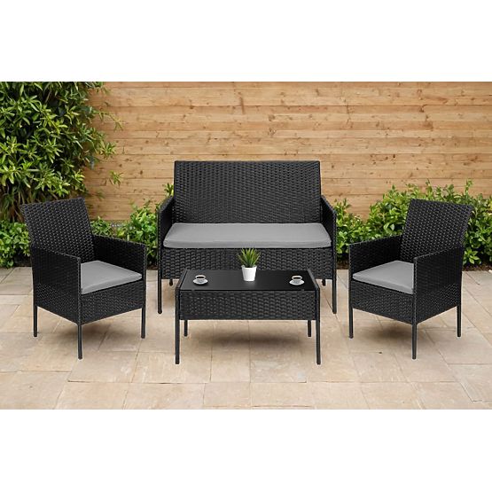 Ensemble de mobilier de jardin en résine tressée MAGNOLIA noir avec coussins gris
