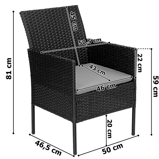 Ensemble de mobilier de jardin en résine tressée MAGNOLIA noir avec coussins gris