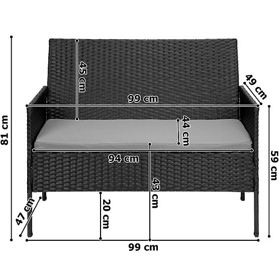 Ensemble de mobilier de jardin en résine tressée MAGNOLIA noir avec coussins gris