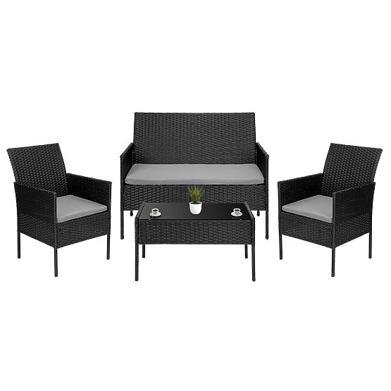 Ensemble de mobilier de jardin en résine tressée MAGNOLIA noir avec coussins gris