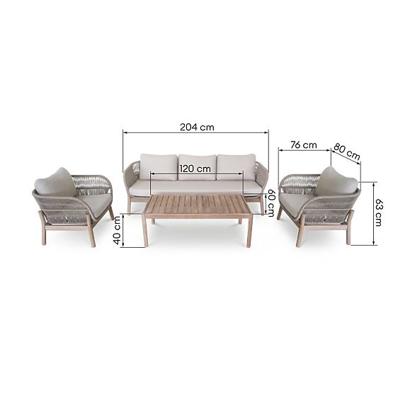 Ensemble de mobilier de jardin Fiorentino 2 aspect teck, tressé, bois d'acacia clair FSC, beige, arr