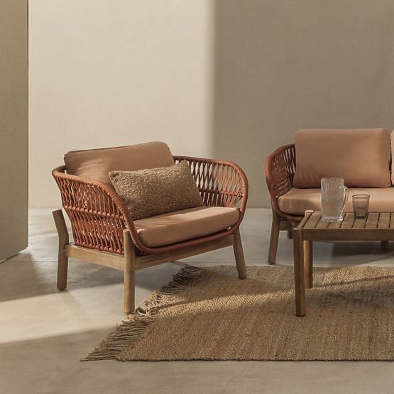 Ensemble de mobilier de jardin Fiorentino aspect teck, tressage, bois d'acacia clair FSC, terre cuit