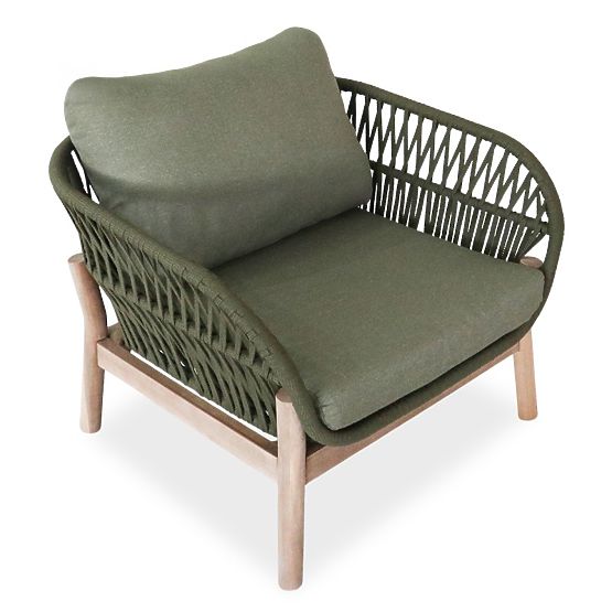 Ensemble de mobilier de jardin Fiorentino aspect teck, tressé, bois d'acacia clair FSC, vert, arrond