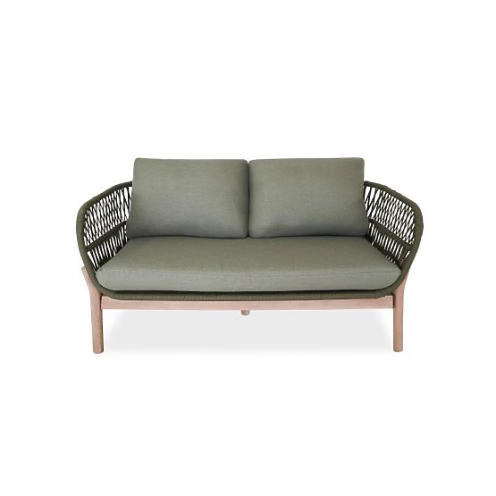 Ensemble de mobilier de jardin Fiorentino aspect teck, tressé, bois d'acacia clair FSC, vert, arrond