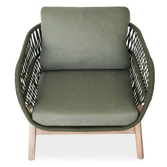 Ensemble de mobilier de jardin Fiorentino aspect teck, tressé, bois d'acacia clair FSC, vert, arrond