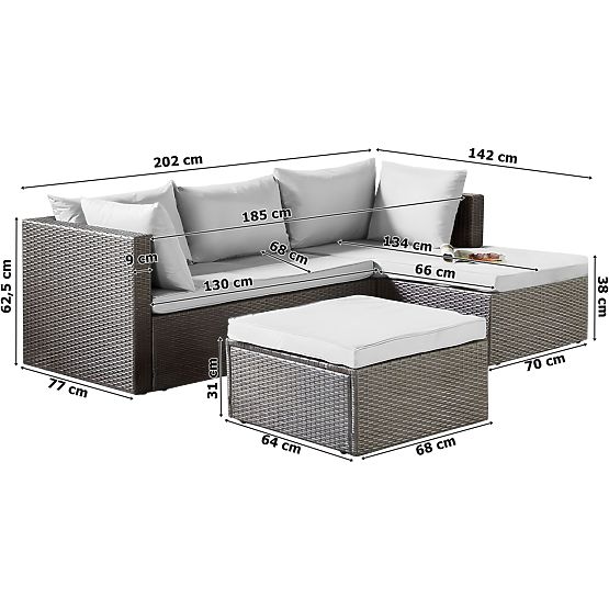 Ensemble de mobilier de jardin FLORENCJA canapé gris ottoman