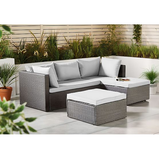 Ensemble de mobilier de jardin FLORENCJA canapé gris ottoman