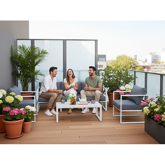 Ensemble de mobilier de jardin (grand canapé 3 places, 2 x fauteuils + table) MOSTRARE aluminium bla