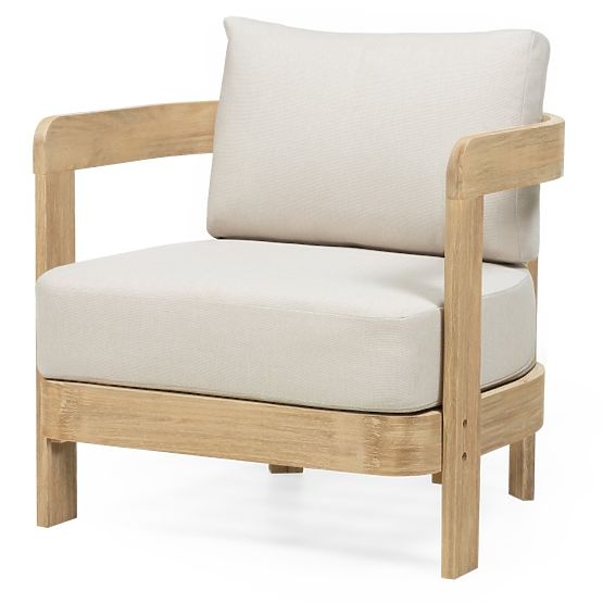 Ensemble de mobilier de jardin Japandi en bois d'acacia FSC, aspect teck, beige clair, arrondi