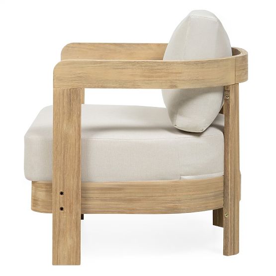 Ensemble de mobilier de jardin Japandi en bois d'acacia FSC, aspect teck, beige clair, arrondi