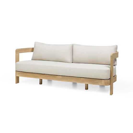 Ensemble de mobilier de jardin Japandi en bois d'acacia FSC, aspect teck, beige clair, arrondi