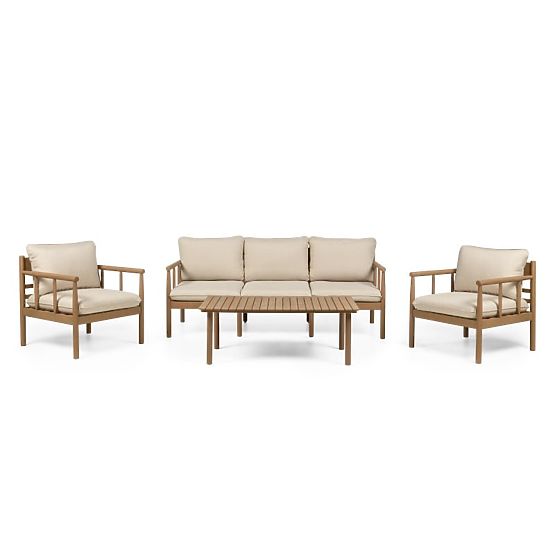 Ensemble de mobilier de jardin Mortlake en bois d'eucalyptus FSC, aspect teck, beige clair