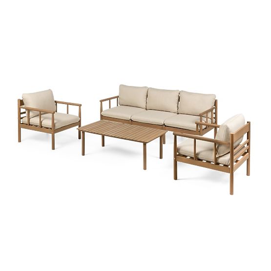 Ensemble de mobilier de jardin Mortlake en bois d'eucalyptus FSC, aspect teck, beige clair