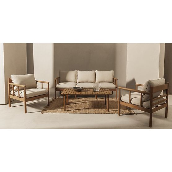 Ensemble de mobilier de jardin Mortlake en bois d'eucalyptus FSC, aspect teck, beige clair