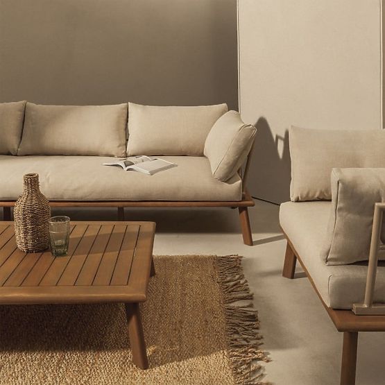 Ensemble de mobilier de jardin Penne bois d'eucalyptus FSC, aluminium, beige