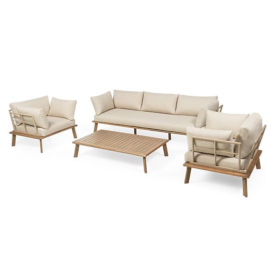 Ensemble de mobilier de jardin Penne bois d'eucalyptus FSC, aluminium, beige