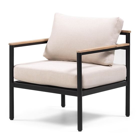 Ensemble de mobilier de jardin Porticello, aluminium, bois d'acacia FSC, aspect teck, beige/noir