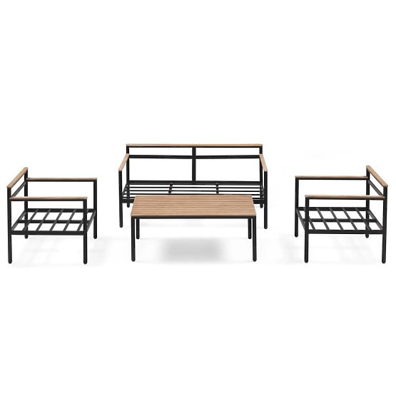 Ensemble de mobilier de jardin Porticello, aluminium, bois d'acacia FSC, aspect teck, beige/noir