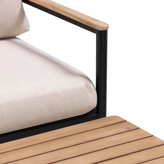 Ensemble de mobilier de jardin Porticello, aluminium, bois d'acacia FSC, aspect teck, beige/noir