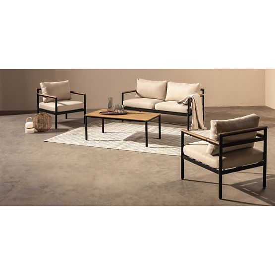 Ensemble de mobilier de jardin Porticello, aluminium, bois d'acacia FSC, aspect teck, beige/noir