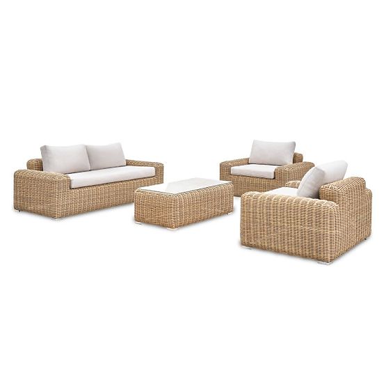 Ensemble de mobilier de jardin Sandy, résine tressée, beige