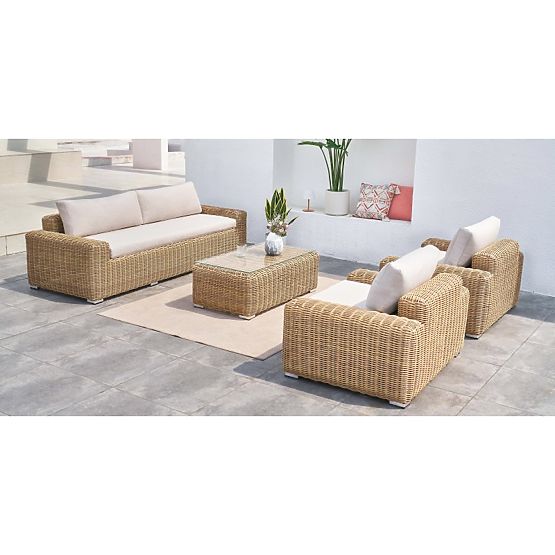 Ensemble de mobilier de jardin Sandy, résine tressée, beige