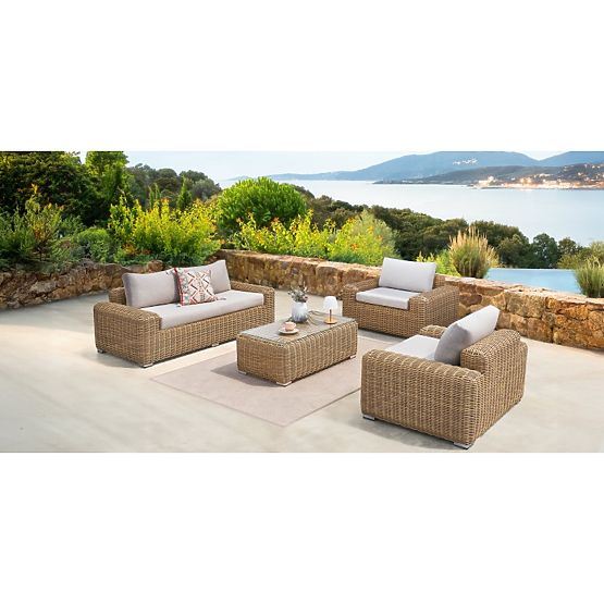 Ensemble de mobilier de jardin Sandy, résine tressée, beige