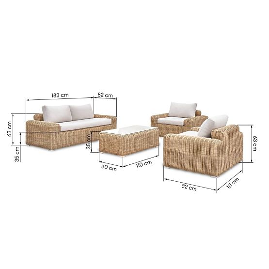 Ensemble de mobilier de jardin Sandy, résine tressée, beige