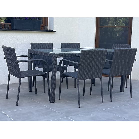Ensemble de mobilier de salle à manger en résine tressée (table 150×90 cm + 6 chaises) AVVICENTE, no