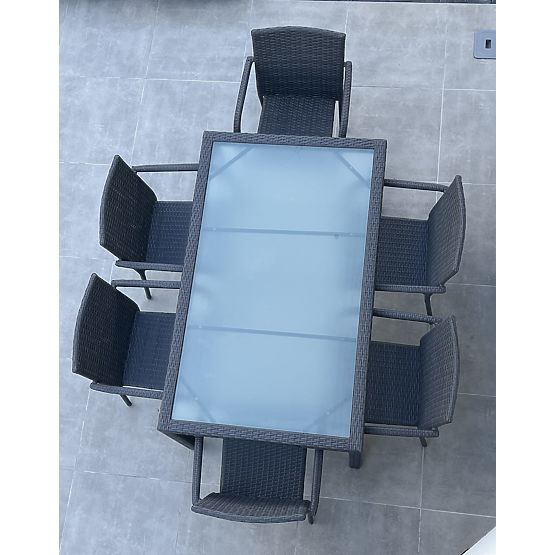 Ensemble de mobilier de salle à manger en résine tressée (table 150×90 cm + 6 chaises) AVVICENTE, no