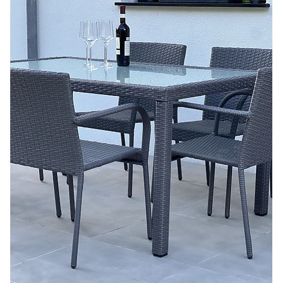 Ensemble de mobilier de salle à manger en résine tressée (table 150×90 cm + 6 chaises) AVVICENTE, no