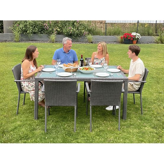 Ensemble de mobilier de salle à manger en résine tressée (table 150x90cm + 6 chaises) AVVICENTE gris