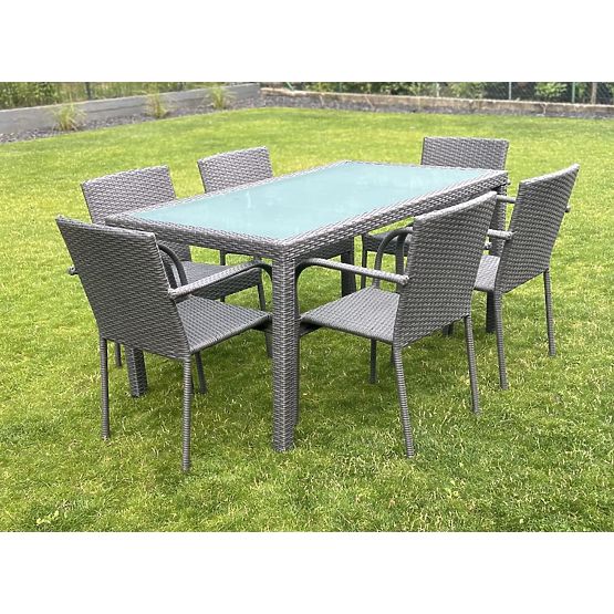 Ensemble de mobilier de salle à manger en résine tressée (table 150x90cm + 6 chaises) AVVICENTE gris