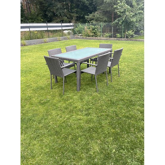 Ensemble de mobilier de salle à manger en résine tressée (table 150x90cm + 6 chaises) AVVICENTE gris