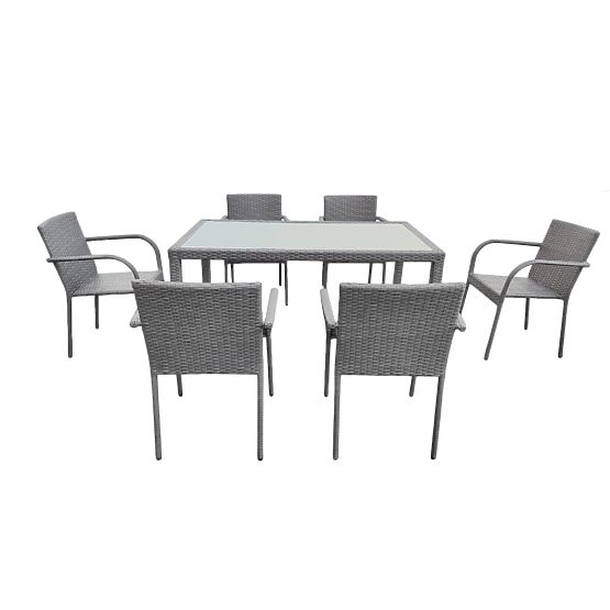 Ensemble de mobilier de salle à manger en résine tressée (table 150x90cm + 6 chaises) AVVICENTE gris